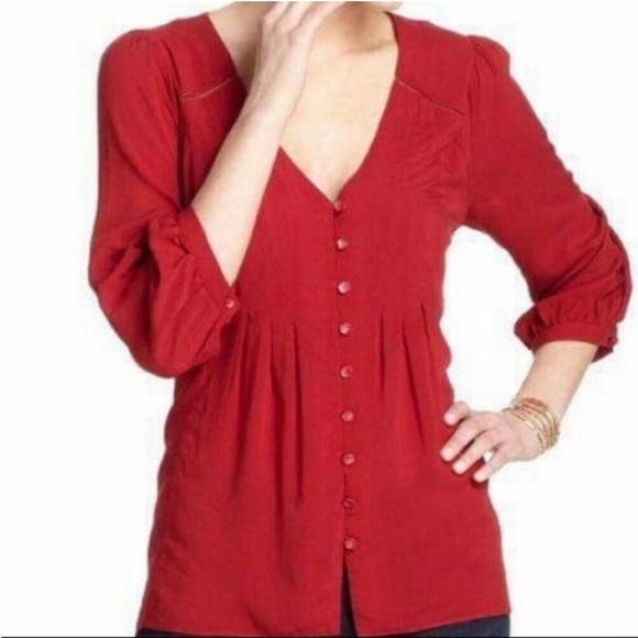 Anthropologie Vanessa Virginia Blouse Peasant Button Down High Low Womens 2 S XS - Picture 14 of 14